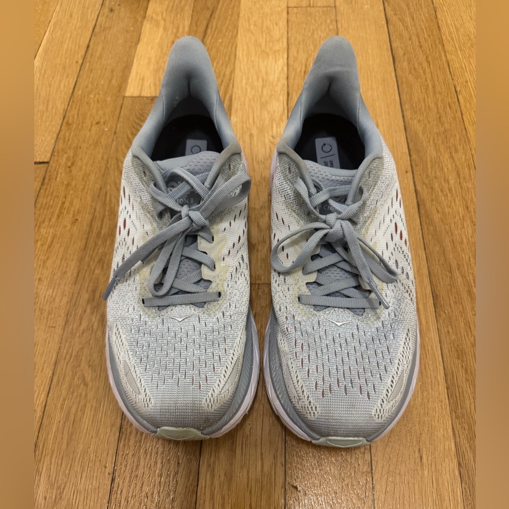 Hoka Clifton 8 Light Blue and Orange Running Shoes